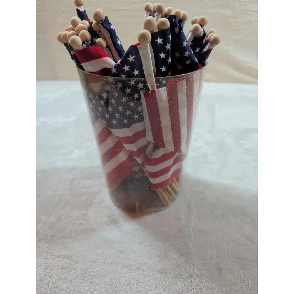 Set of Small American Flags on Wooden Sticks Patriotic Decor 4x6 Inch USA Flags